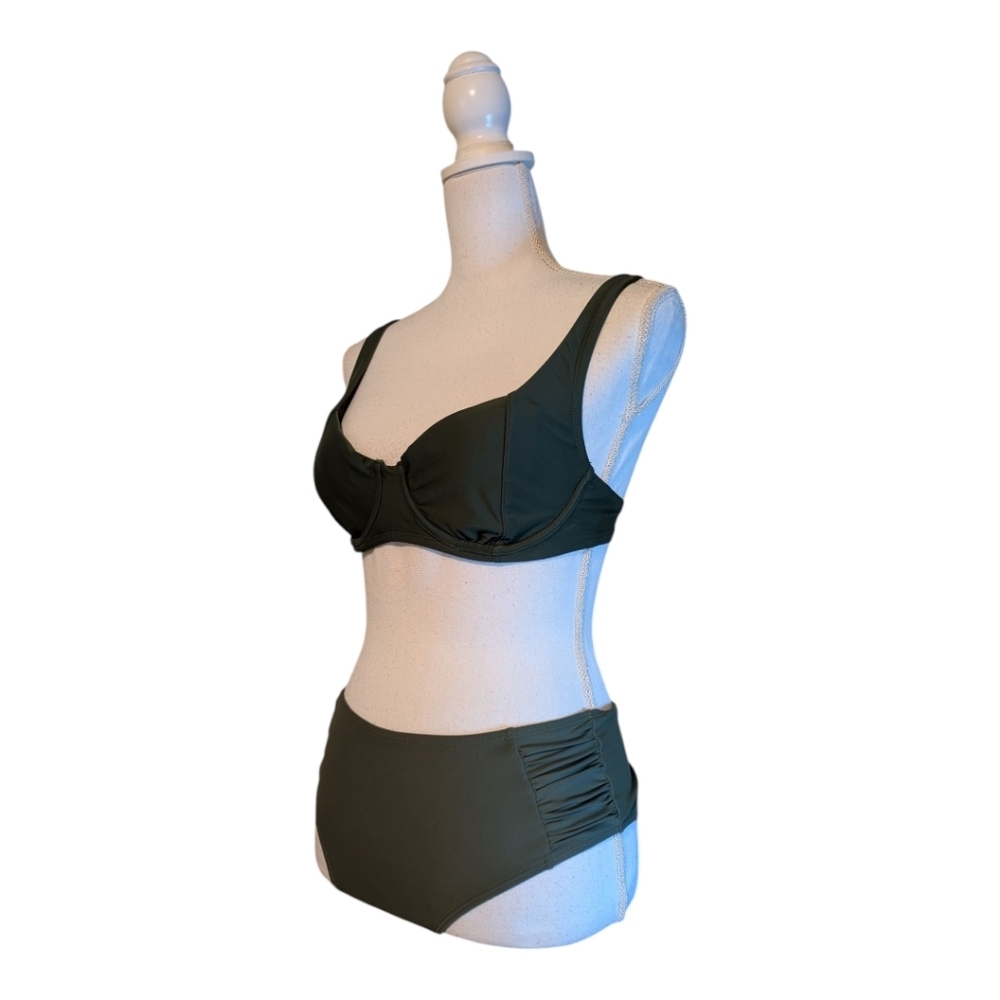 Kona Sol Ruched Army Green Bikini - Small Top, Medium Bottom